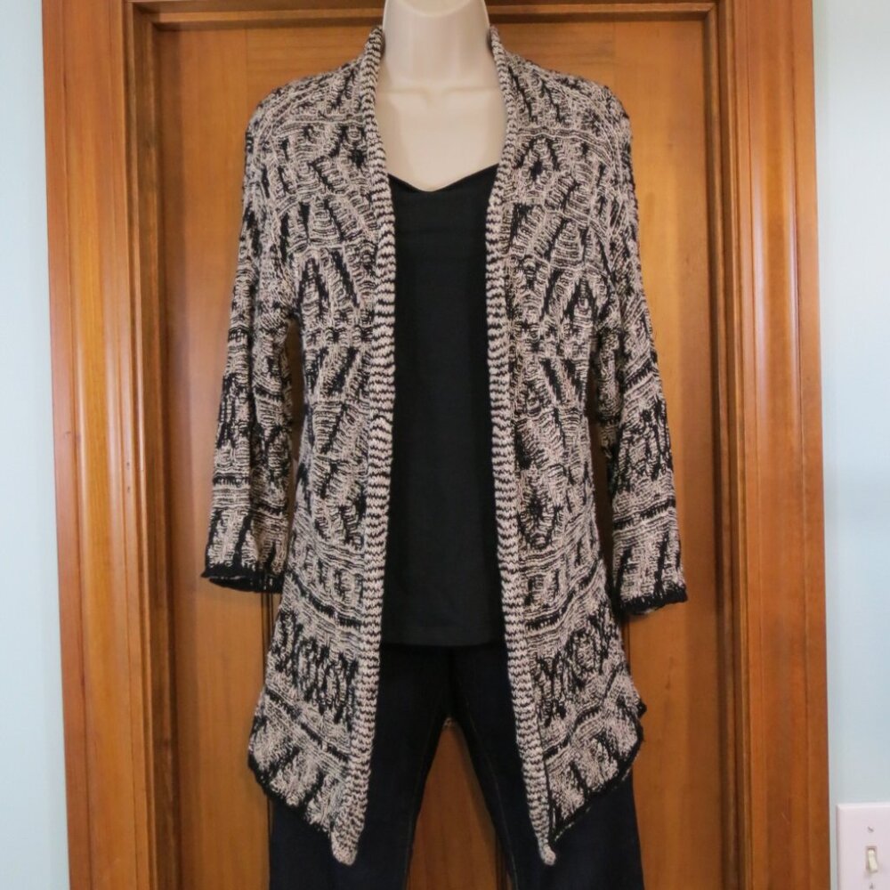 Chico's Black/Cream Half Sleeve Cardigan Sweater Size 0
